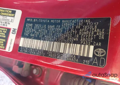 2018 Toyota Corolla Se из США, поврежденный, VIN 2T1BURHE3JC015570